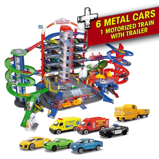 Dickie Toys Majorette Super City Garage Playset with 6 Die-Cast Cars